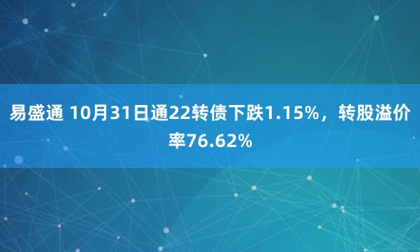 易盛通 10月31日通22转债下跌1.15%，转股溢价率76.62%